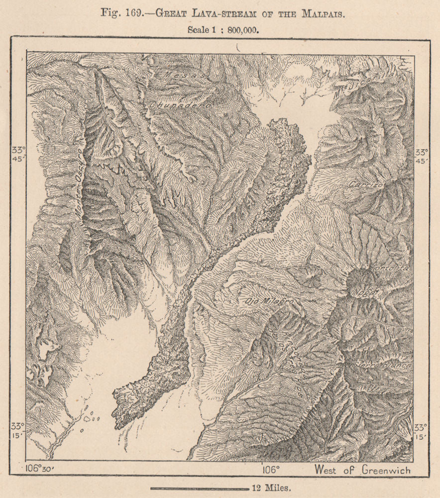 Great Lava-stream of the Malpais. New Mexico 1885 old antique map plan chart